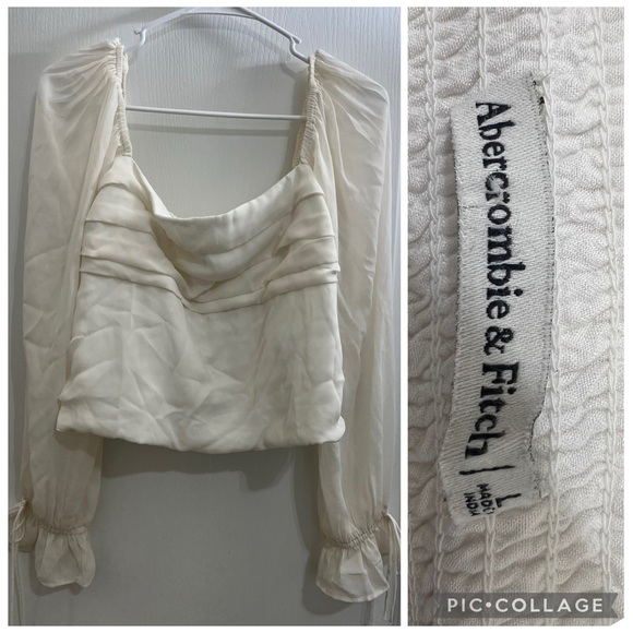 Abercrombie & Fitch Cream Blouse with Draped Front top size L - Picture 1 of 9